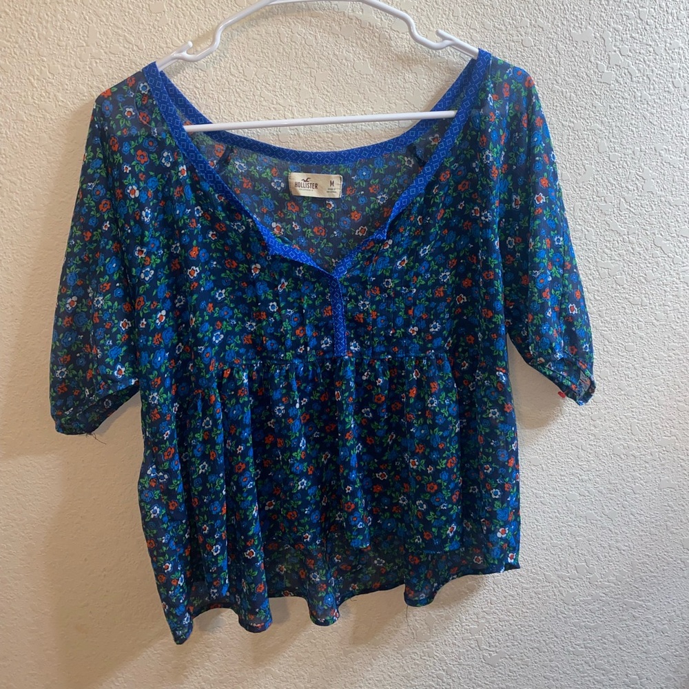 Hollister - Blue Floral Mesh Shirt